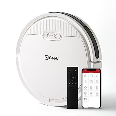 Geek Rover V6 Robotic Wet and Dry Automatic Vacuum Cleaner with Self Charging and Mopping Function, 1500Pa Strong Suction, 650ml Dust Box, 250ml Water Tank