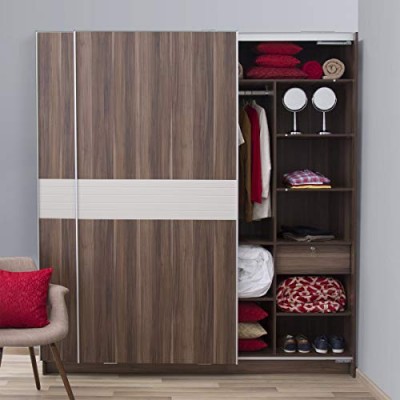 Home Centre Akron-Crystal 2-Door Sliding Wardrobe - Rich Brown