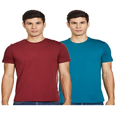 Amazon Brand - Inkast Denim Co. Men's Solid Regular T-Shirt (SS21INKRNPO2_Fog Teal & Vintage Maroon S)