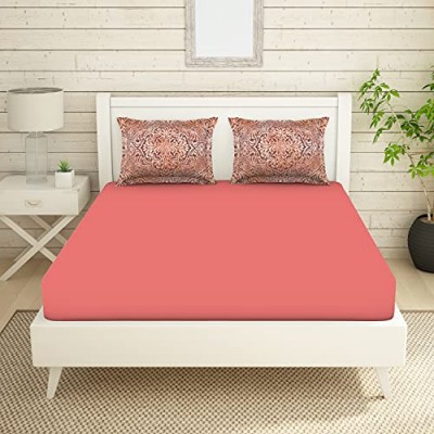 Spaces Reagalis 100% Cotton Double Bedsheet Air Purifying Anti-Bacterial (Solid/Ornate, 224 cmx274 cm) - Coral
