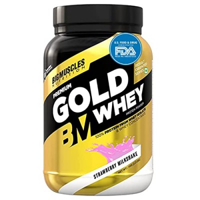 Bigmuscles Nutrition Premium Gold Whey 1Kg Whey Protein Isolate Blend | USA FDA REGD. BRAND | 25g Protein Per Serving [Strawberry Milkshake]