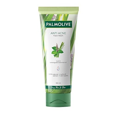 Palmolive Anti Acne Purifying Gel Facewash, 100ml, Made up of a 100% Natural Unique Blend of Tulsi and Lemongrass Essential Oil Extract, Face Wash Suitable for All Skin Types