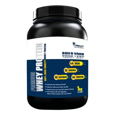 Trikut Premium Whey Protein 2.2lbs/1kg - 24g Protein Per Serving - Zero Fats & Sugar - Rich Chocolate