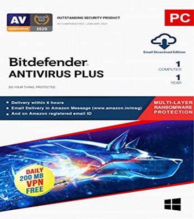 Bitdefender - 1 Computer,1 Year - Antivirus Plus | Windows | Latest Version | Email Delivery in 2 Hours- No CD |
