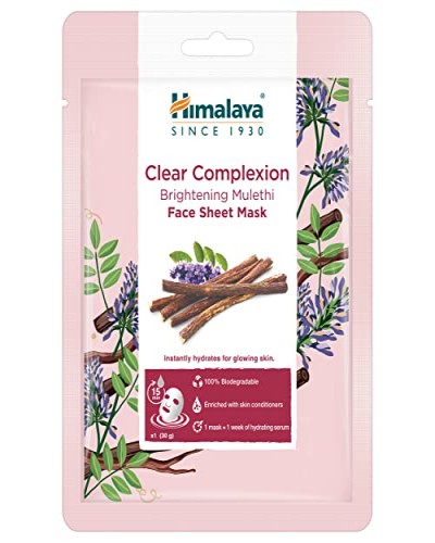 Himalaya Clear Complexion Brightening Mulethi Sheet Mask (Pack of 3), Purple, (7004918X3)