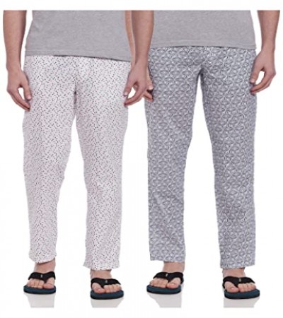 Amazon Brand - Symbol Men's Cotton Print Regular Fit Pyjamas PO2 Pajama Set (SYM-SHK-01- White 1_L)