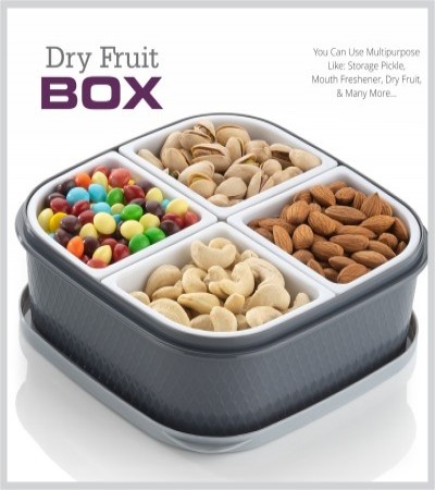 AneriDEALS Present 4 IN 1 Stylish Multipurpose Dry Fruit Box, Candy Box, Traditional Box 5 Piece Spice Set(Plastic, Grey)