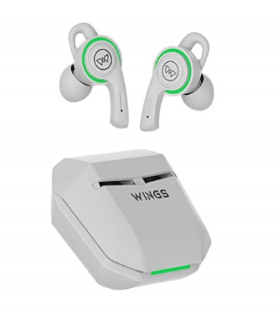 Wings Phantom 200 Wireless Earbuds with LED Battery Indicator, 40ms Low Latency, Bluetooth 5.2, 30 Hours Playtime, DNS Mic with Noise Reduction, IPX5, 13mm Driver Headphones (White)