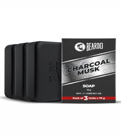 Beardo Activated Charcoal Musk Soap for Men, 75g x 3 | With Activated Charcoal | Deep Cleansing, Anti-Pollution | Refreshing | Removes Impurities